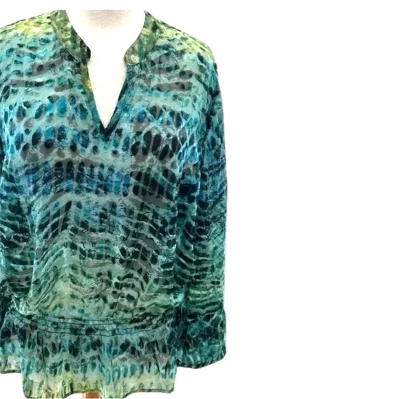 Chico’s Deanne Blue Black Green Burnout Shirt Size 0 NWT - Picture 1 of 7